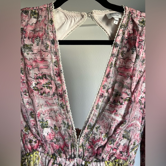 Hemant & Nandita Maya pink floral paisley ruffle V neck long sleeve mini dress S - Picture 13 of 16